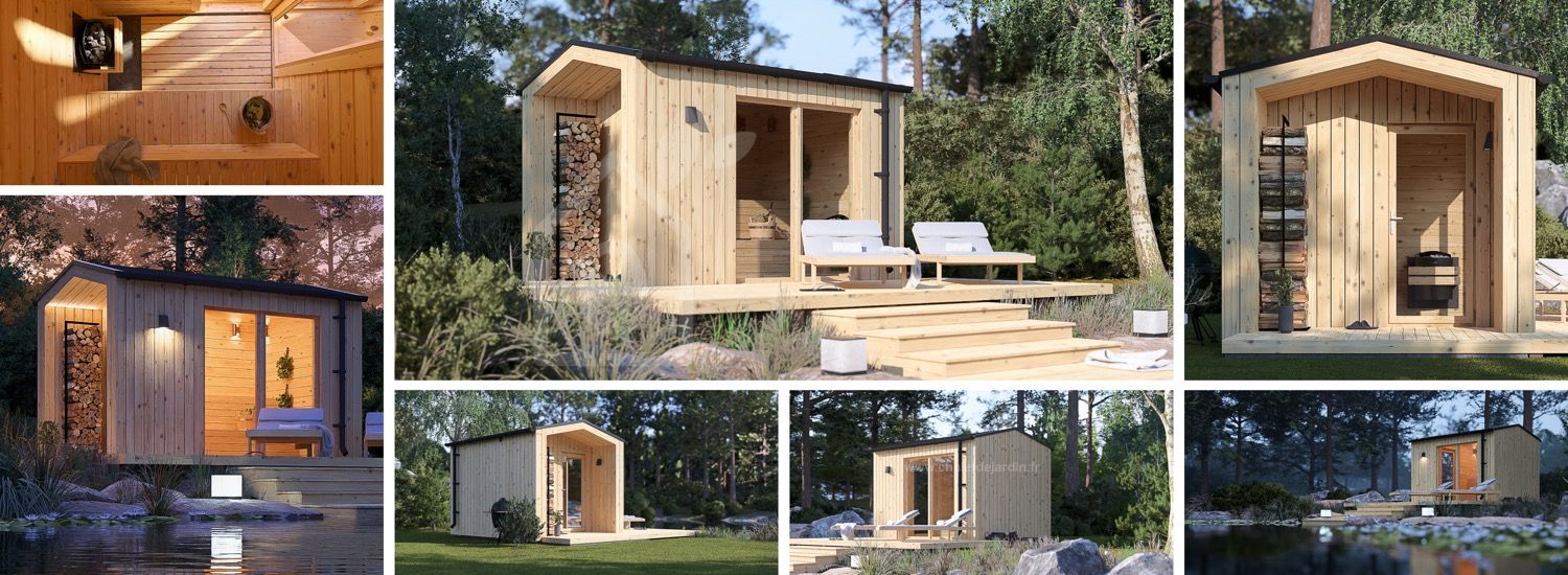 Sauna d'extérieur SERENE (34 mm + bardage), 3.3x2.5 m, 4.95 m² visualization 1