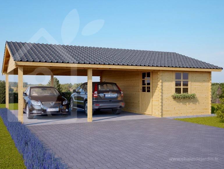 Carport en bois double avec abri